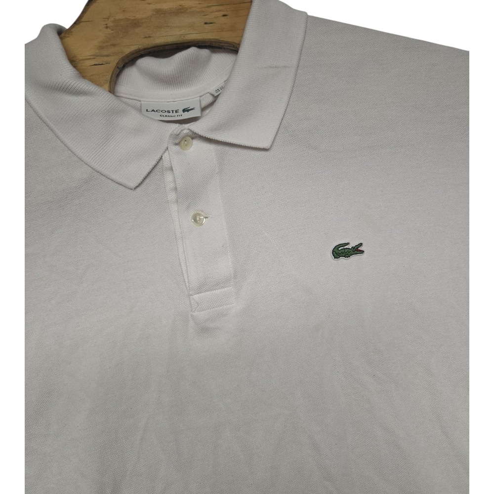 Lacoste Mens Classic Fit Pique Polo Shirt White Short Sleeve Size 2XL FR 11